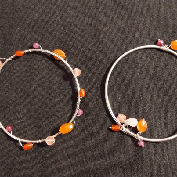 Beautiful Thin Vintage Sterling Silver Beaded Decorated Bracelets (2) - Picture 3 of 8